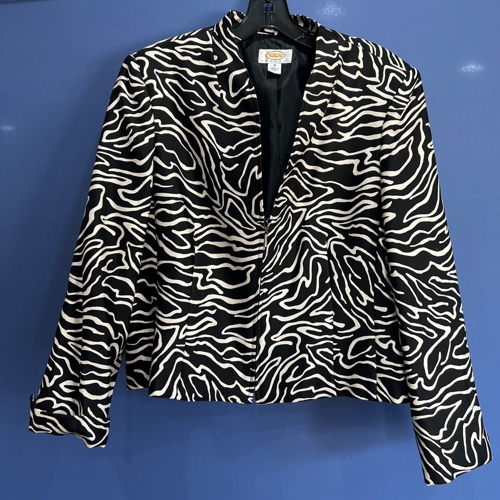 Talbots Jacket Women Zebra Print Zip Up Silk Wool Lightweight